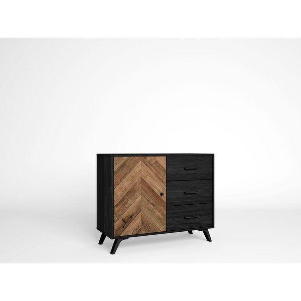 Comodă negru/maro joasă 92x81 cm Chevrons – Marckeric-image-1
