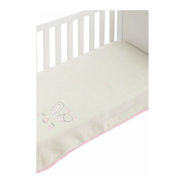 Cuvertură pentru pat copii Naf Naf Rabbit, 110 x 140 cm, detalii roz