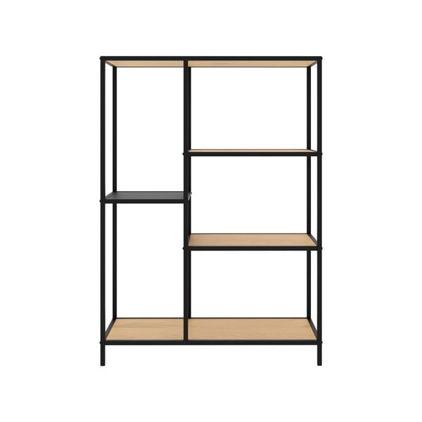 Bibliotecă neagră/în culoare naturală cu aspect de lemn de stejar 80x112x35 cm Altino – Unique Furniture