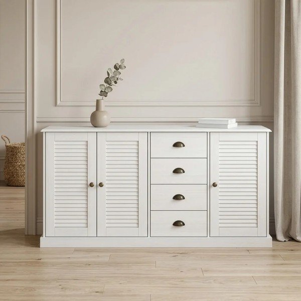 Comodă albă din lemn de pin 166x80x38 cm Edith – Støraa-image-1