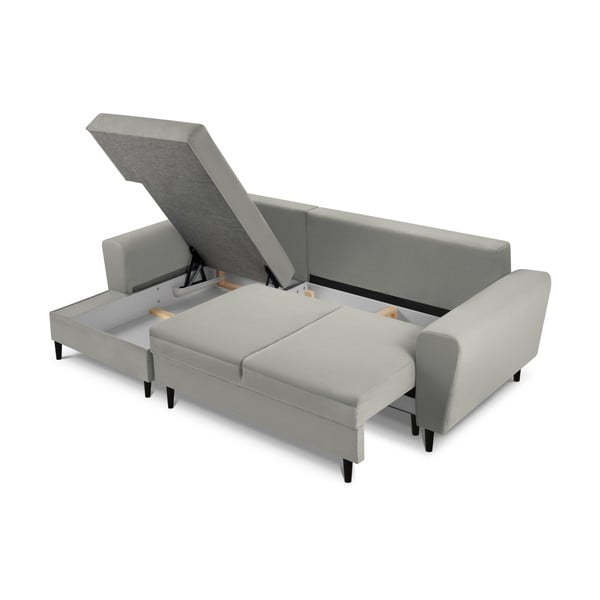 Colțar gri deschis extensibil, cu spațiu de depozitare cu tapițerie din catifea reiată  (cu colț pe partea stângă, cu șezlong) Kyoto – Cosmopolitan Design-image-3