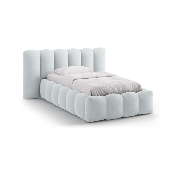 Pat gri deschis tapițat cu spațiu de depozitare cu somieră 90x200 cm Lupine – Micadoni 