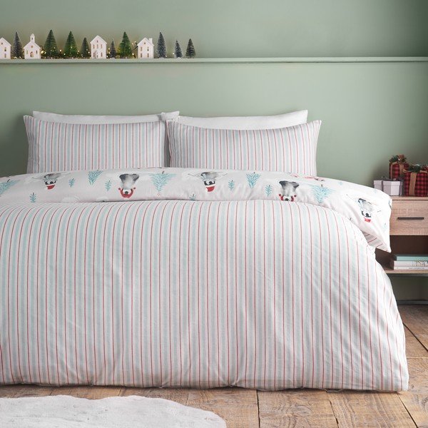 Lenjerie de pat în culoare naturală din flanelă pentru pat de o persoană 135x200 cm Brushed Christmas Penguins – Catherine Lansfield-image-1