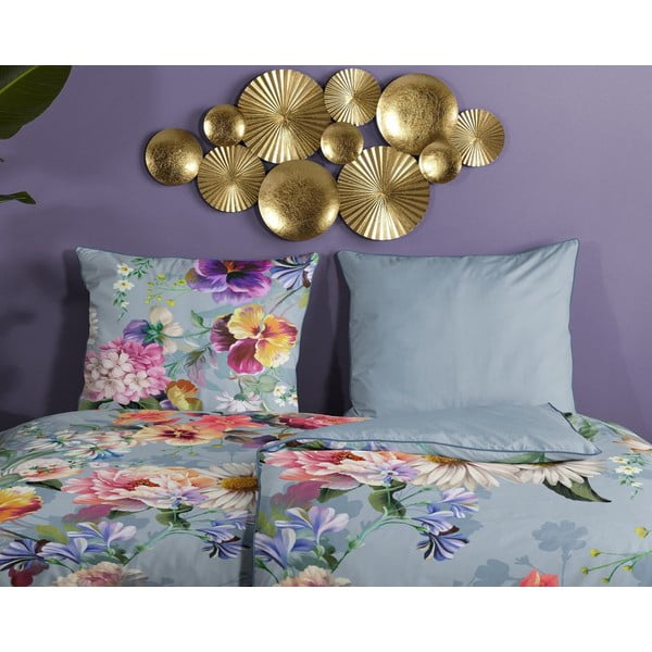 Lenjerie de pat din bumbac organic pentru pat de o persoană Descanso Sunflower, 140 x 220 cm, gri-image-2