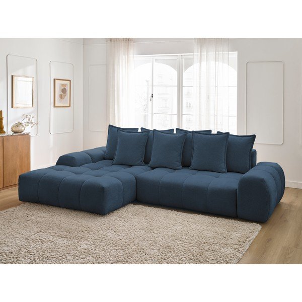 Colțar albastru închis extensibil/cu spațiu de depozitare cu tapițerie din chenille (cu colț pe partea stângă/cu șezlong) Everest – Bobochic Paris-image-1