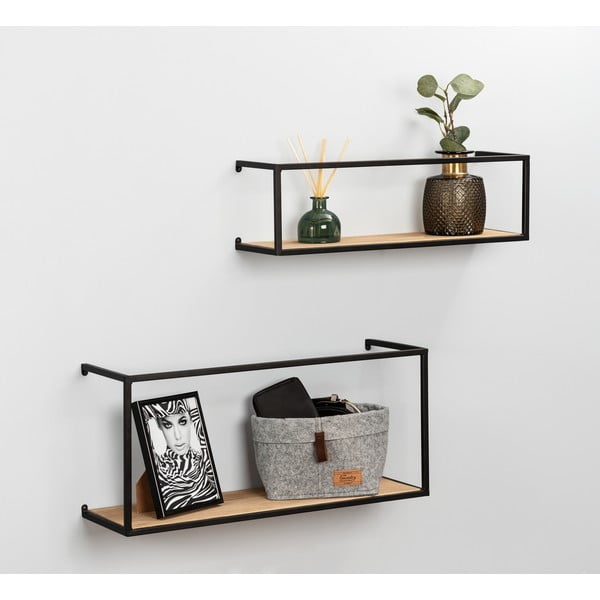 Set 2 rafturi din pin cu construcție metalică neagră Wenko Pieces, lungime 55 cm-image-1