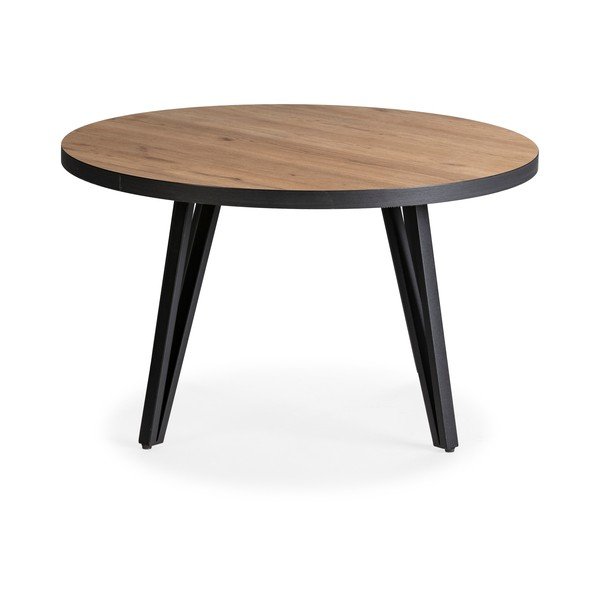 Măsuță de cafea neagră/în culoare naturală rotundă cu blat cu aspect de lemn de stejar ø 80 cm Sindi – Marckeric-image-2