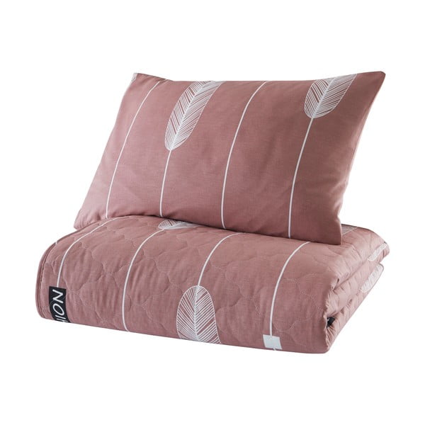 Cuvertură de pat cu față de pernă din bumbac ranforce Mijolnir Modena, 180 x 225 cm, roz