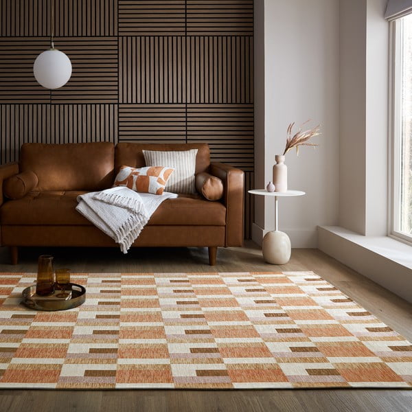 Covor portocaliu/în culoare naturală 120x170 cm Riley Block Geo – Flair Rugs-image-1