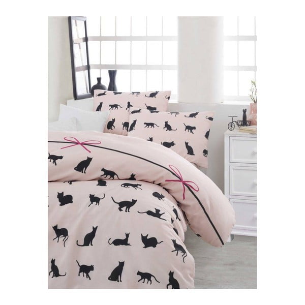 Set lenjerie de pat din bumbac pentru pat dublu Ranforce Cats, 200 x 220 cm