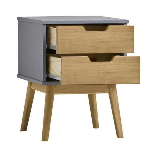 Noptieră din lemn masiv de pin Marckeric Baku, gri-maro-image-3