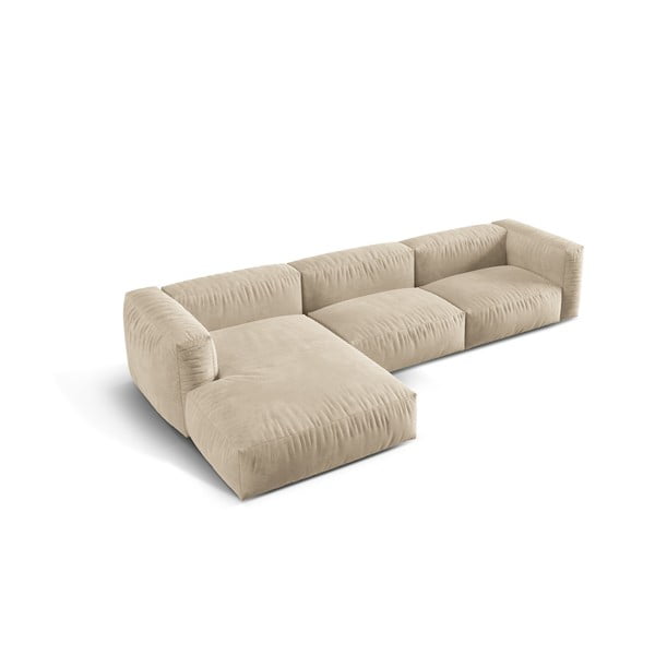 Colțar modular bej cu tapițerie din catifea (cu colț pe partea stângă/cu șezlong) Martina – Micadoni -image-2