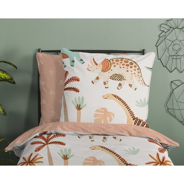 Lenjerie de pat pentru copii maro-bej din bumbac pentru pat de o persoană 140x200 cm Dino – Good Morning-image-2