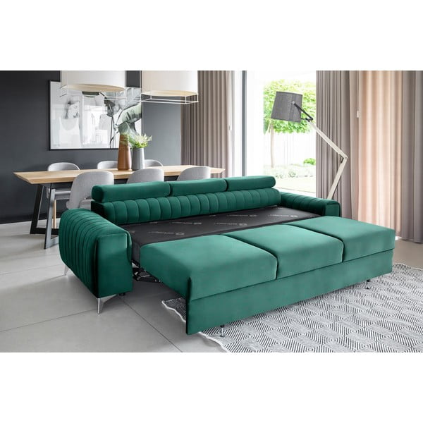 Canapea verde extensibilă cu tapițerie din catifea 261 cm Laurence – ELTAP-image-4