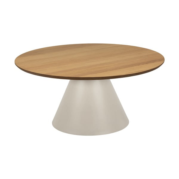 Măsuță de cafea crem/în culoare naturală rotundă cu blat cu aspect de lemn de stejar ø 85 cm Soli – Actona-image-2