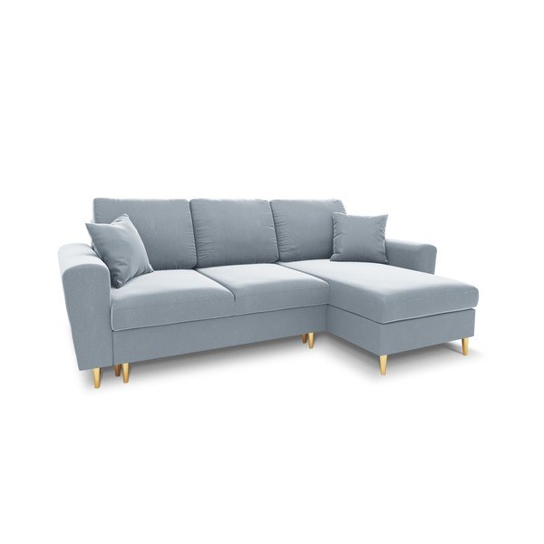 Colțar albastru deschis extensibil, cu spațiu de depozitare cu tapițerie din catifea Kyoto – Cosmopolitan Design