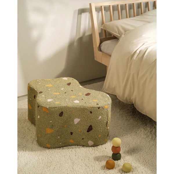 Puf de copii verde cu tapițerie din țesătură bouclé/cu tapițerie din chenille Terrazzo Cloud – Wigiwama-image-4