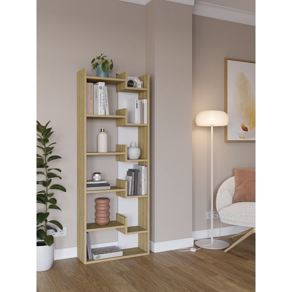 Bibliotecă albă/în culoare naturală cu aspect de lemn de stejar 60,5x162 cm Klapo – Marckeric-image-1