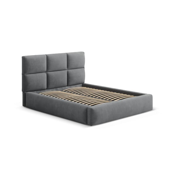 Pat matrimonial gri tapițat cu spațiu de depozitare cu somieră 140x200 cm Libera – Windsor & Co Sofas-image-2