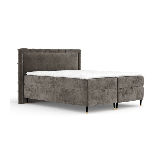 Pat boxspring gri închis cu spațiu de depozitare 160x200 cm Voyage – Maison de Rêve
