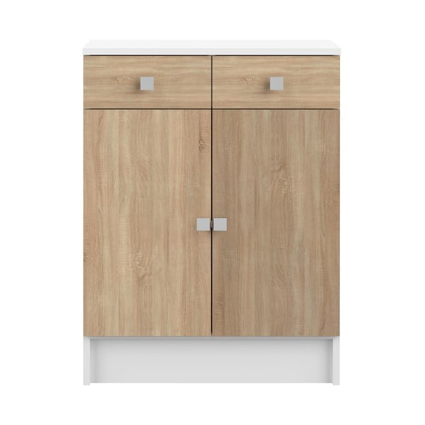 Dulap de baie scund alb cu aspect de stejar 60x82 cm Combi - TemaHome 