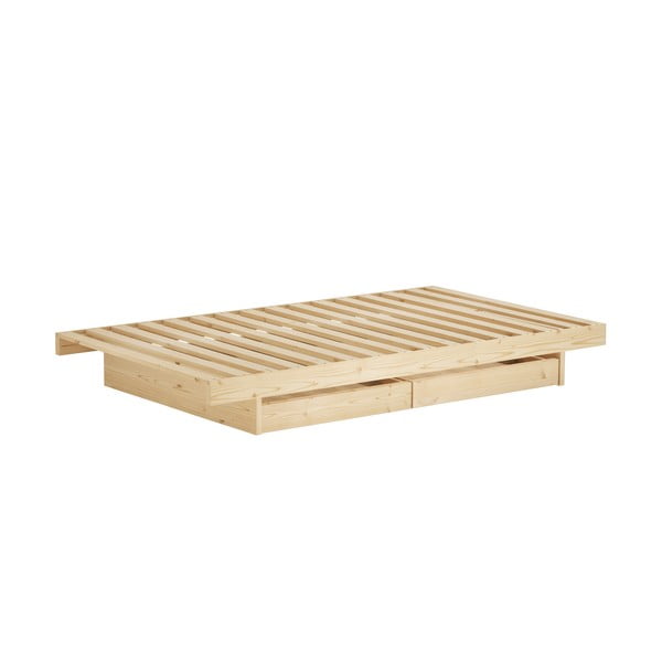 Pat în culoare naturală din lemn masiv de pin cu spațiu de depozitare și somieră 90x200 cm Kanso – Karup Design