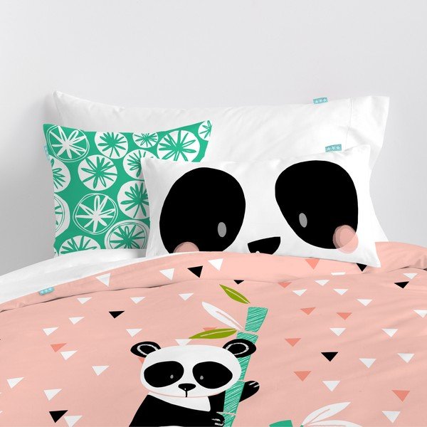 Lenjerie de pat din bumbac pentru copii Moshi Moshi Panda Garden, 140 x 200 cm-image-1