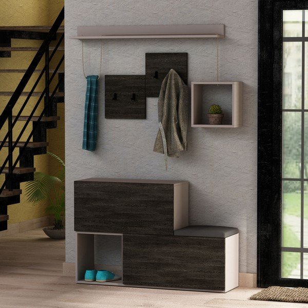 Set pantofar/bancă, raft și cuier de perete Homitis Holdon, gri închis-image-1