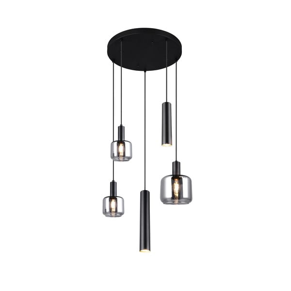 Lustră neagră cu abajur din metal/cu abajur din sticlă ø 40 cm Mataro – Trio-image-1