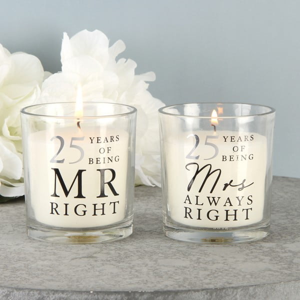Set 2 lumânări cu aromă de bumbac pentru aniversarea a 25 ani Amore Mr. Right and Mrs. Always Right, 18 ore ardere