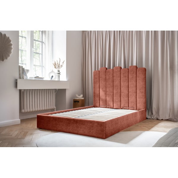 Pat matrimonial cărămiziu tapițat cu spațiu de depozitare și somieră 160x200 cm Dreamy Aurora – Miuform-image-1