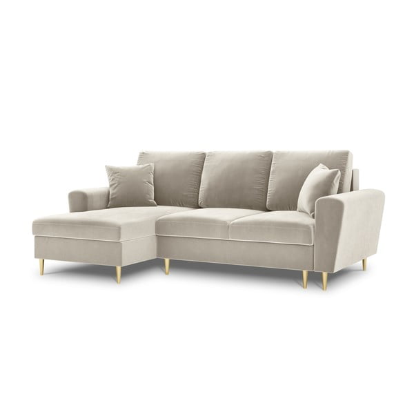 Colțar bej extensibil, cu spațiu de depozitare cu tapițerie din catifea (cu colț pe partea stângă, cu șezlong) Kyoto – Cosmopolitan Design-image-4