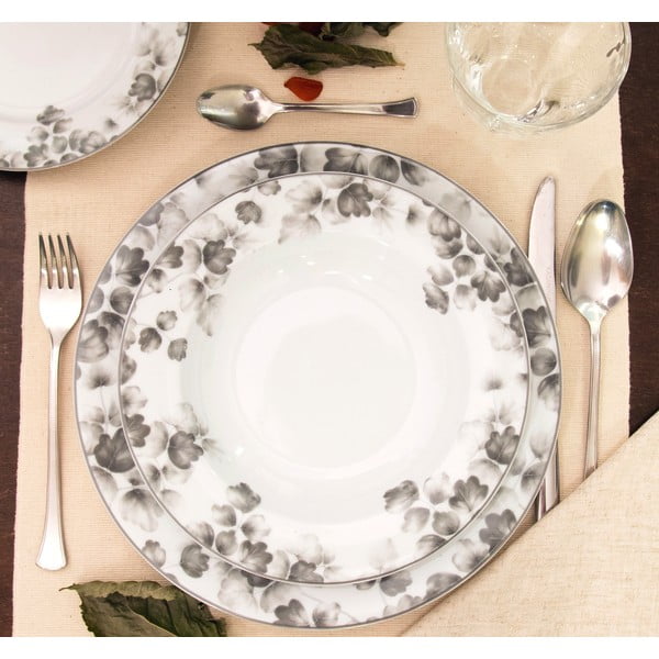 Farfurii albe/gri-deschis 6 buc. pentru desert  din porțelan ø 19 cm Foliage gray – Villa Altachiara-image-3