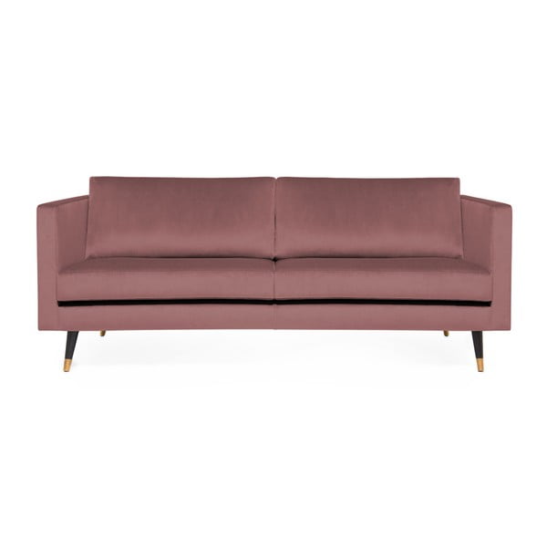 Canapea cu 3 locuri și picioare alămii Vivonita Meyer Velvet, roz