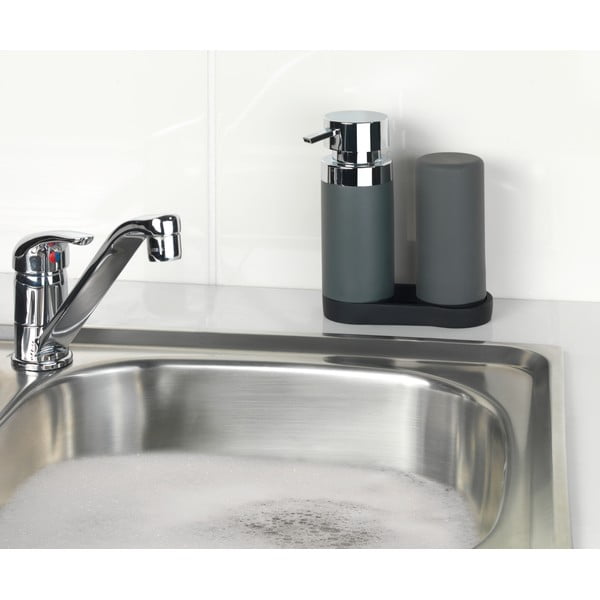 Set 2 dozatoare pentru detergent de vase și săpun lichid Wenko Squeeze, 250 ml, gri-image-2