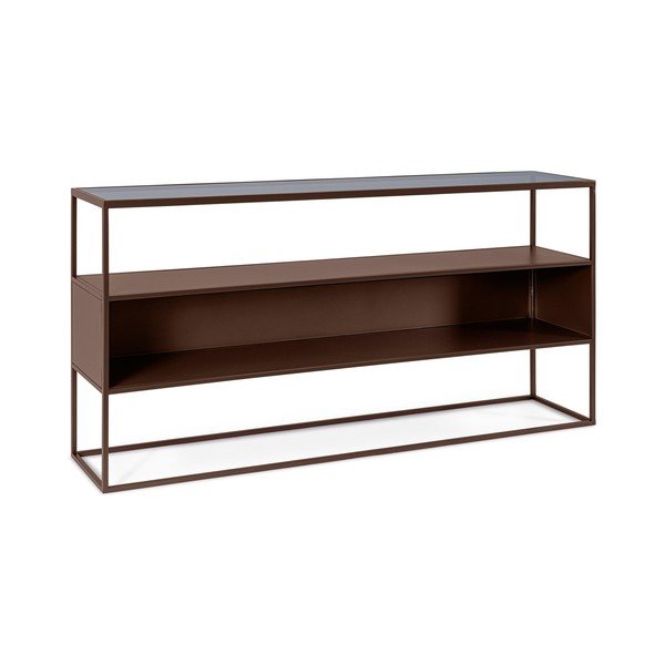 Masă consolă maro închis cu blat din sticlă 30x140 cm Godric – Bizzotto-image-2