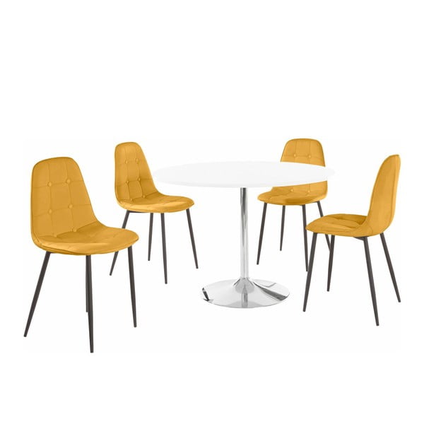 Set masă rotundă cu 4 scaune Støraa Terri, galben