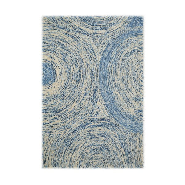 Covor lână The Rug Republic Blur, 183 x 122 cm, albastru - alb