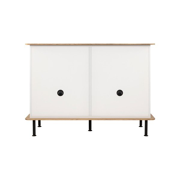 Comodă grej cu aspect de lemn de stejar cu orificiu pentru cabluri 120x88x50 cm Suumo – noo.ma-image-4