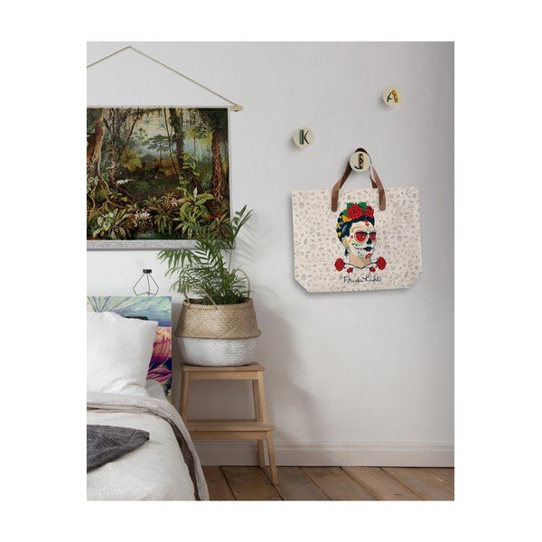 Geantă din pânză cu mâner din imitație de piele Madre Selva Frida Skull, 55 x 40 cm-image-1