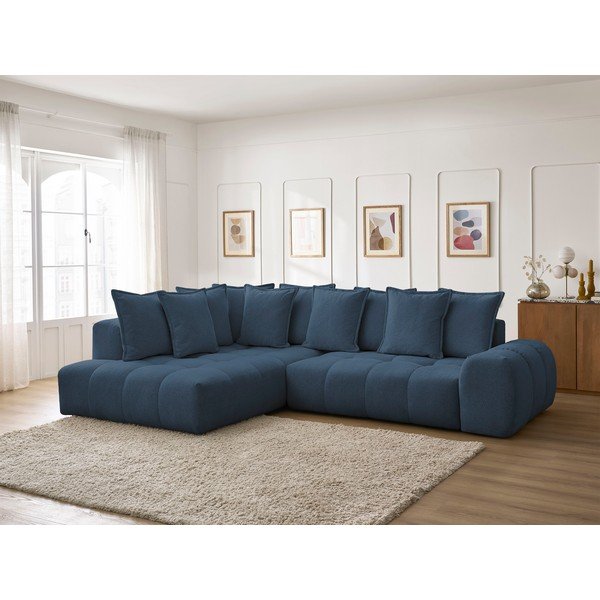 Colțar albastru închis extensibil/cu spațiu de depozitare cu tapițerie din chenille (cu colț pe partea stângă/în formă de ”L”) Everest – Bobochic Paris-image-1