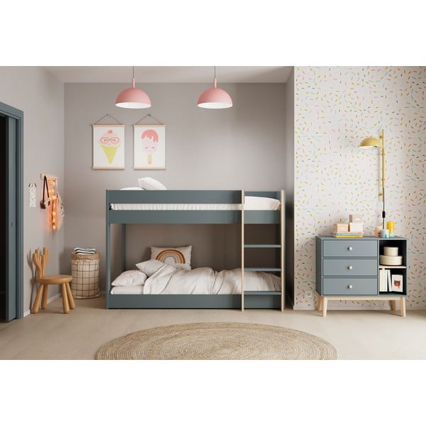 Pat pentru copii  verde prăfuit supraetajat cu somieră 90x190 cm Angel – Marckeric-image-1