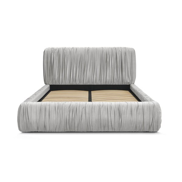 Pat matrimonial gri tapițat cu spațiu de depozitare cu somieră 160x200 cm Blair – Bobochic Paris-image-4