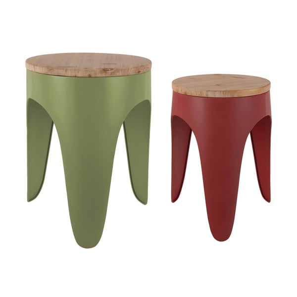 Scaune tip taburet roșii/verzi 2 buc. din metal Double Funky – Leitmotiv