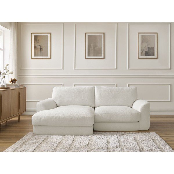 Colțar alb cu tapițerie din țesătură bouclé (cu colț pe partea stângă/cu șezlong) Leonore – Bobochic Paris-image-1