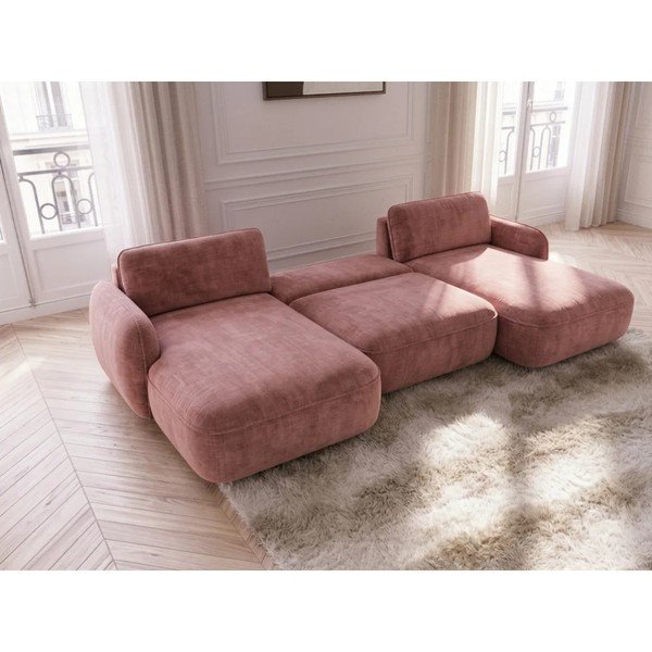 Colțar roz extensibil/cu spațiu de depozitare cu tapițerie din catifea (în formă de "U") Celeste – Bobochic Paris-image-2