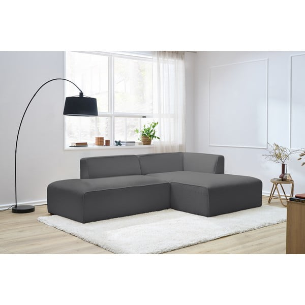 Colțar modular gri închis cu tapițerie din țesătură bouclé (cu colț pe partea dreaptă/în formă de ”L”) Megeve – Bobochic Paris-image-1