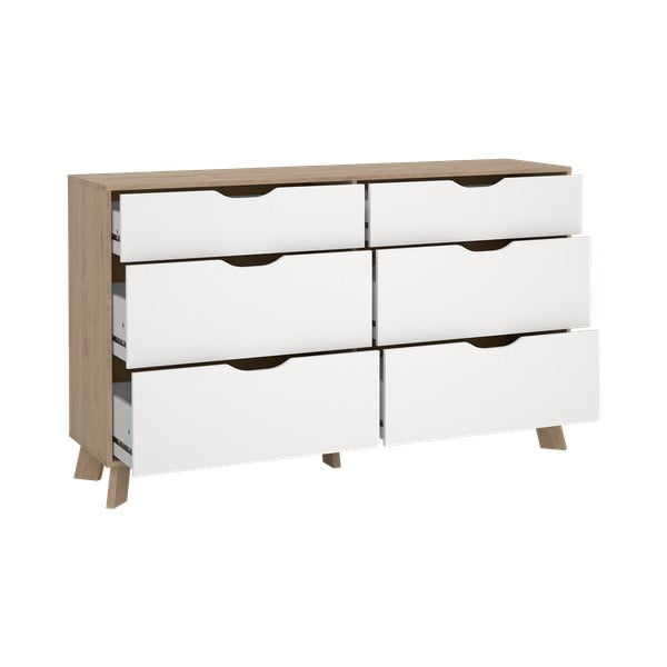 Comodă albă-în culoare naturală cu aspect de lemn de stejar 156x92x40 cm Ikast – Tvilum-image-3