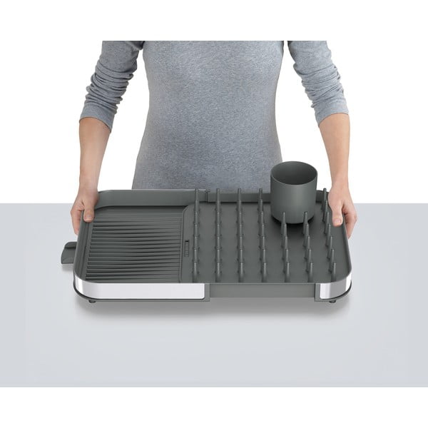 Scurgător de vase gri ajustabil din oțel inoxidabil 35x39 cm Duo – Joseph Joseph-image-1