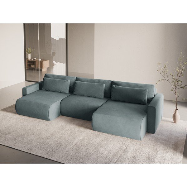 Colțar albastru prăfuit extensibil, cu spațiu de depozitare cu tapițerie din catifea (în formă de "U") Belfast – Cosmopolitan Design-image-1